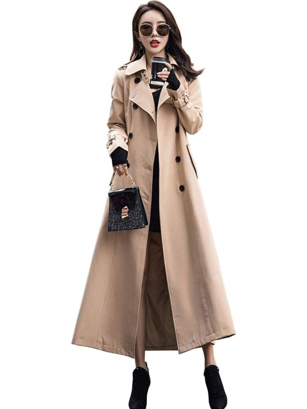 Chic Double Breasted Duster Trench Coat | Slim Fit Long Sleeve Overcoat for